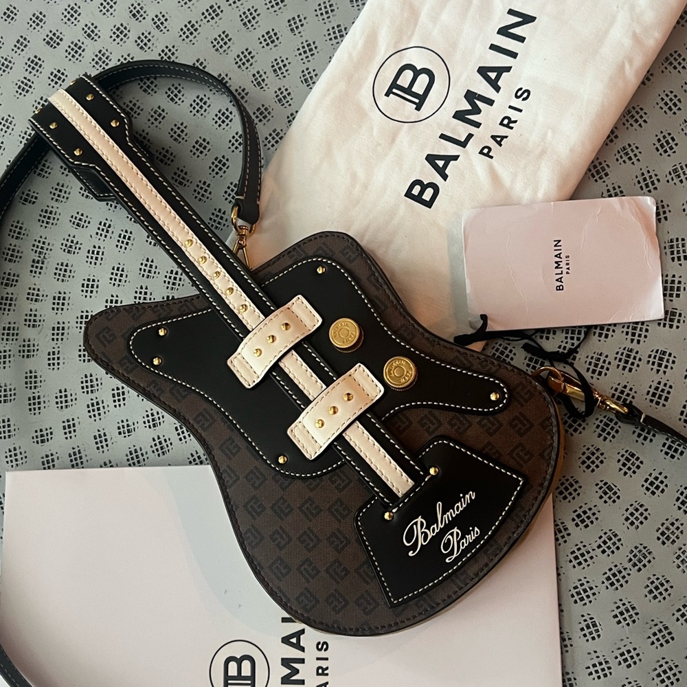 Balmain Black and White Guitar Crossbody Bag